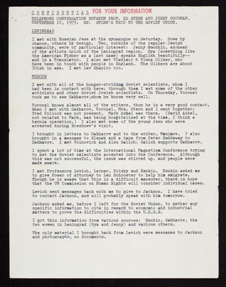 Stern, Professor Ed, trip report.